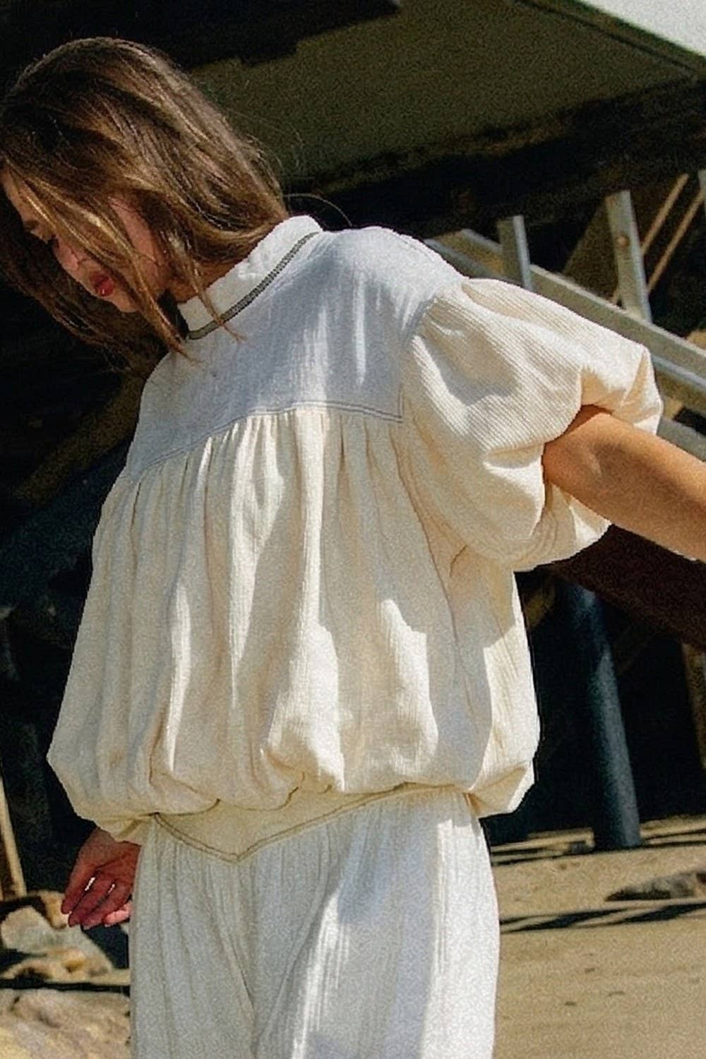 Ruffle Sleeve & Hem Contrast Detail Crop Top