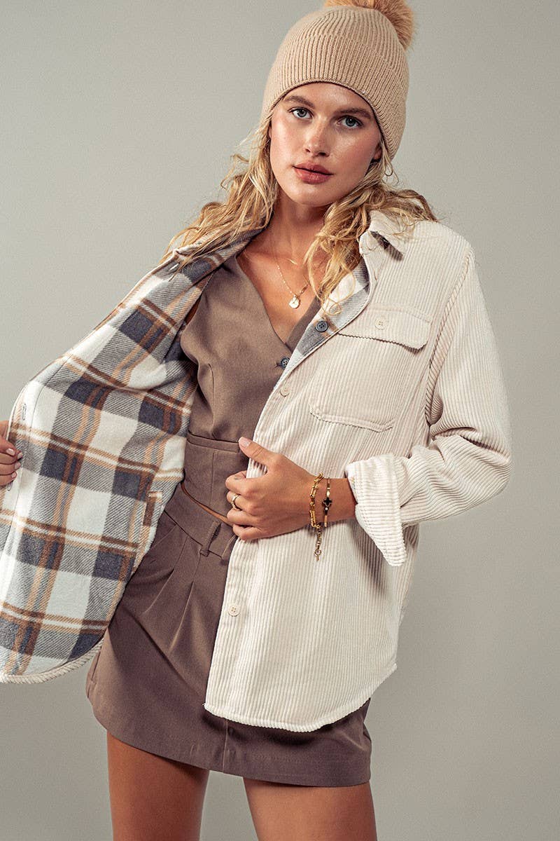 Plaid Lined Corduroy Flannel Shacket