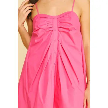 PINCH Ruched Button Down Mini Dress - Hot Pink Summer Skater Dress