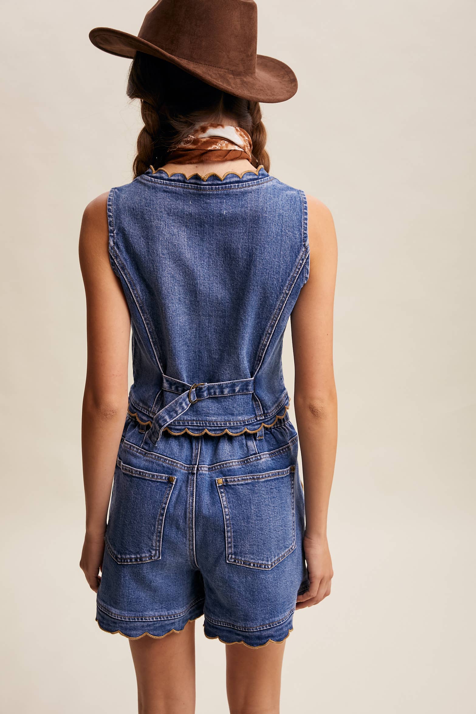 Scallop Trim Stretch Denim Vest