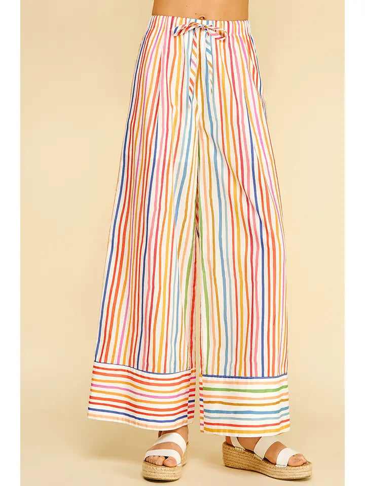 PINCH Rainbow Stripe Wide Leg Pants - High Waisted Summer Trousers
