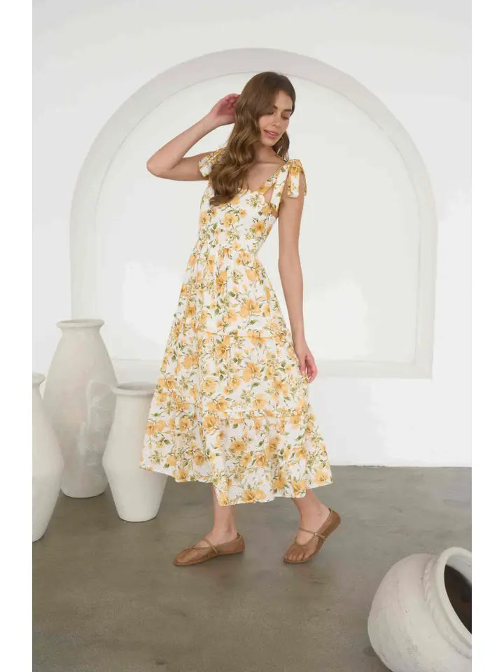 Tie Strap Floral Midi Dress
