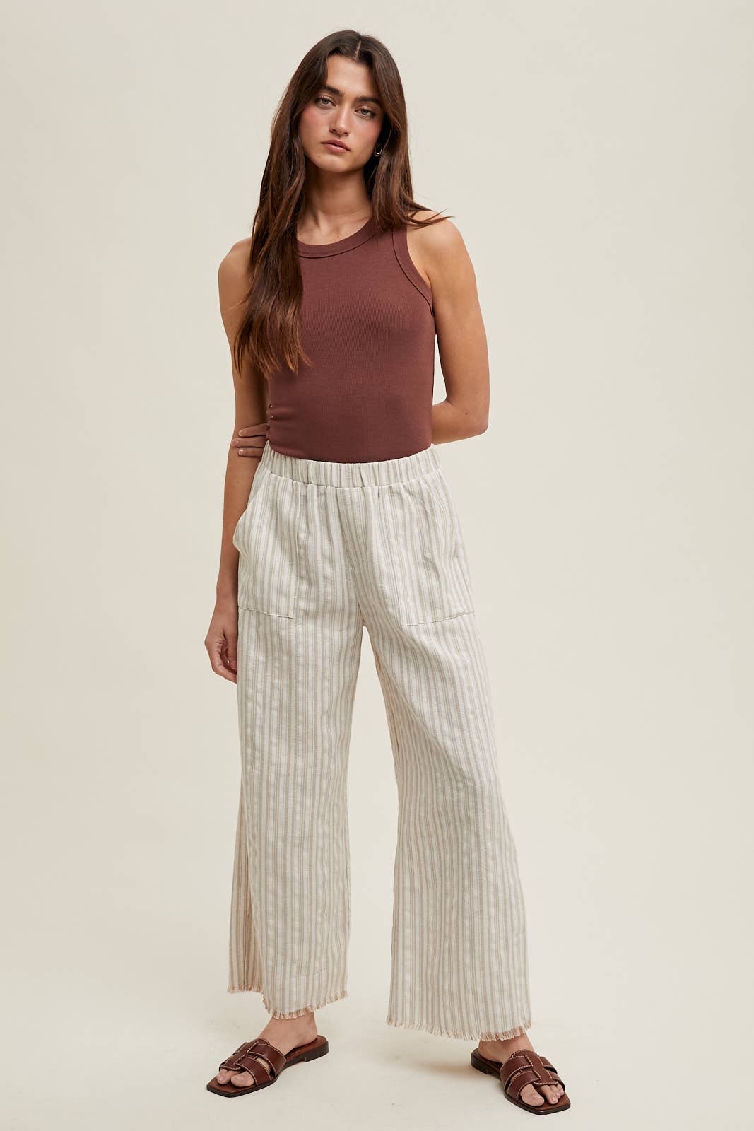 CREW NECK RIBBED KNIT TANK TOP / WL18-1044