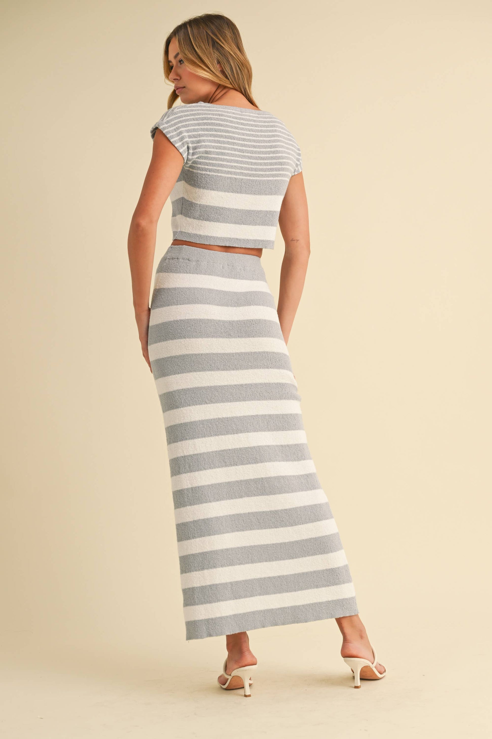 Klesis Light Blue & Off White Striped Pencil Skirt
