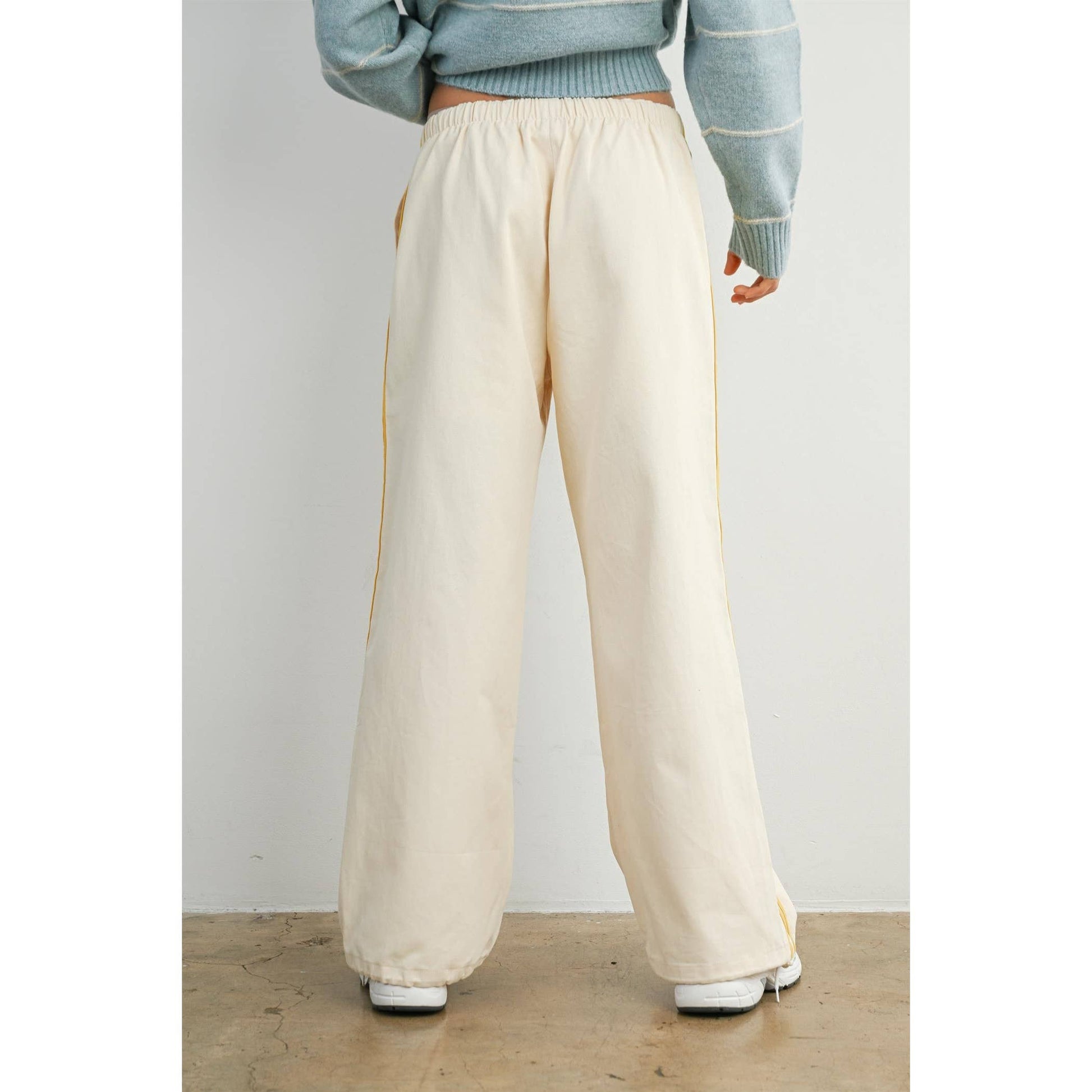 Striped Wide-Leg Drawstring Track Pants