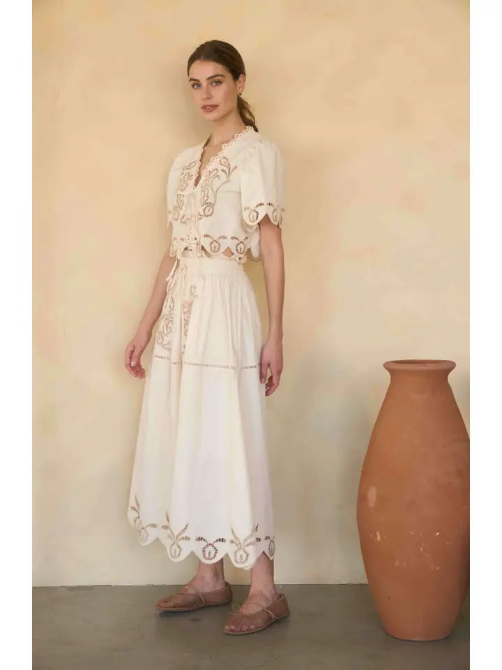 Eyelet Detail Midi Skirt