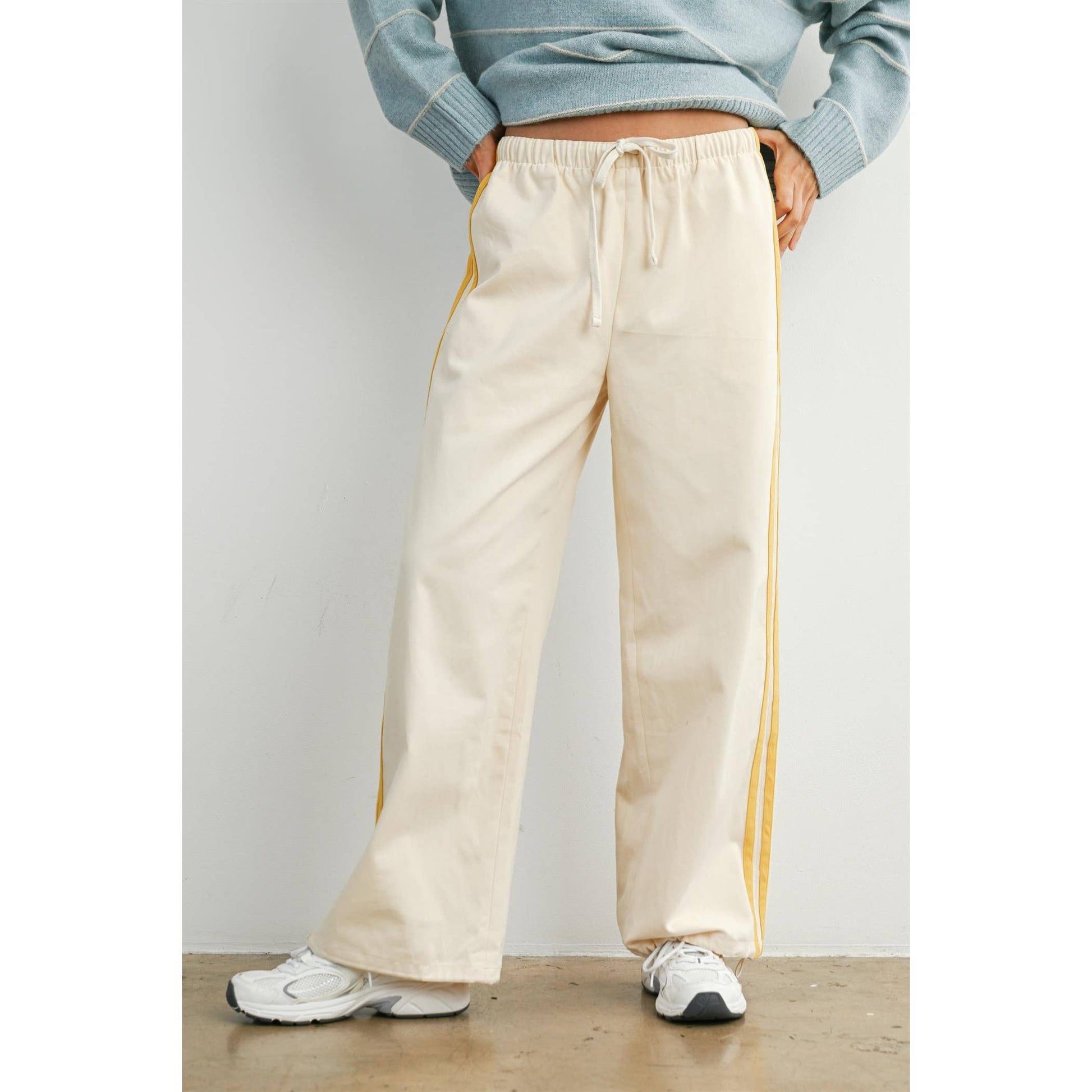 Striped Wide-Leg Drawstring Track Pants