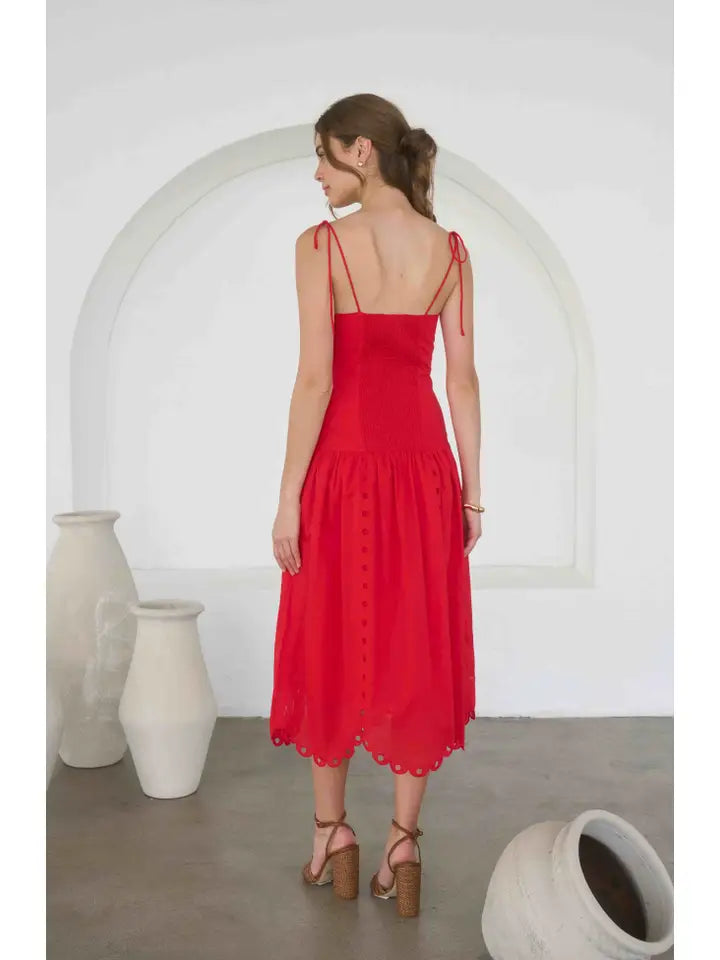 Eyelet Detail Midi Dress