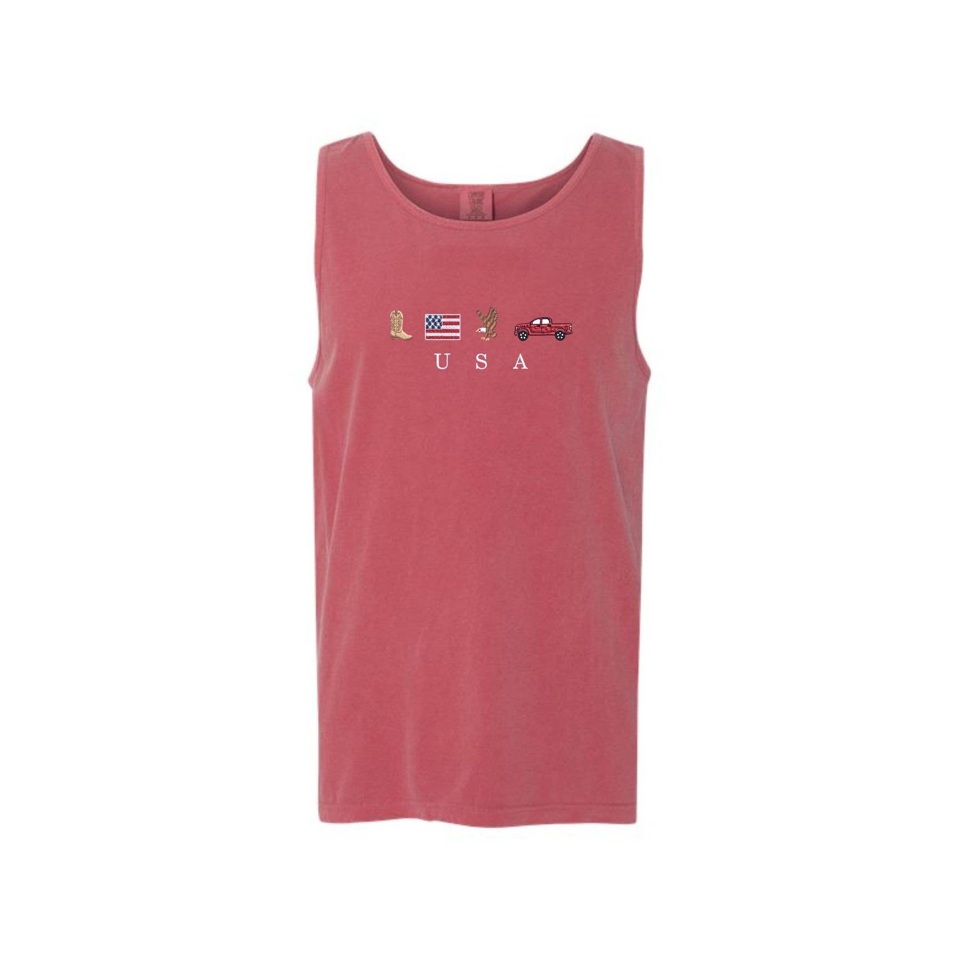 Embroidered USA Icons Comfort Colors Tank Top | 4th of July Americana