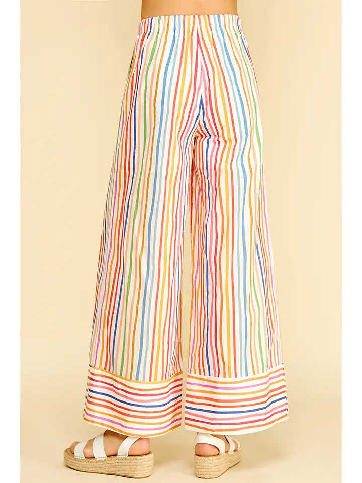 PINCH Rainbow Stripe Wide Leg Pants - High Waisted Summer Trousers