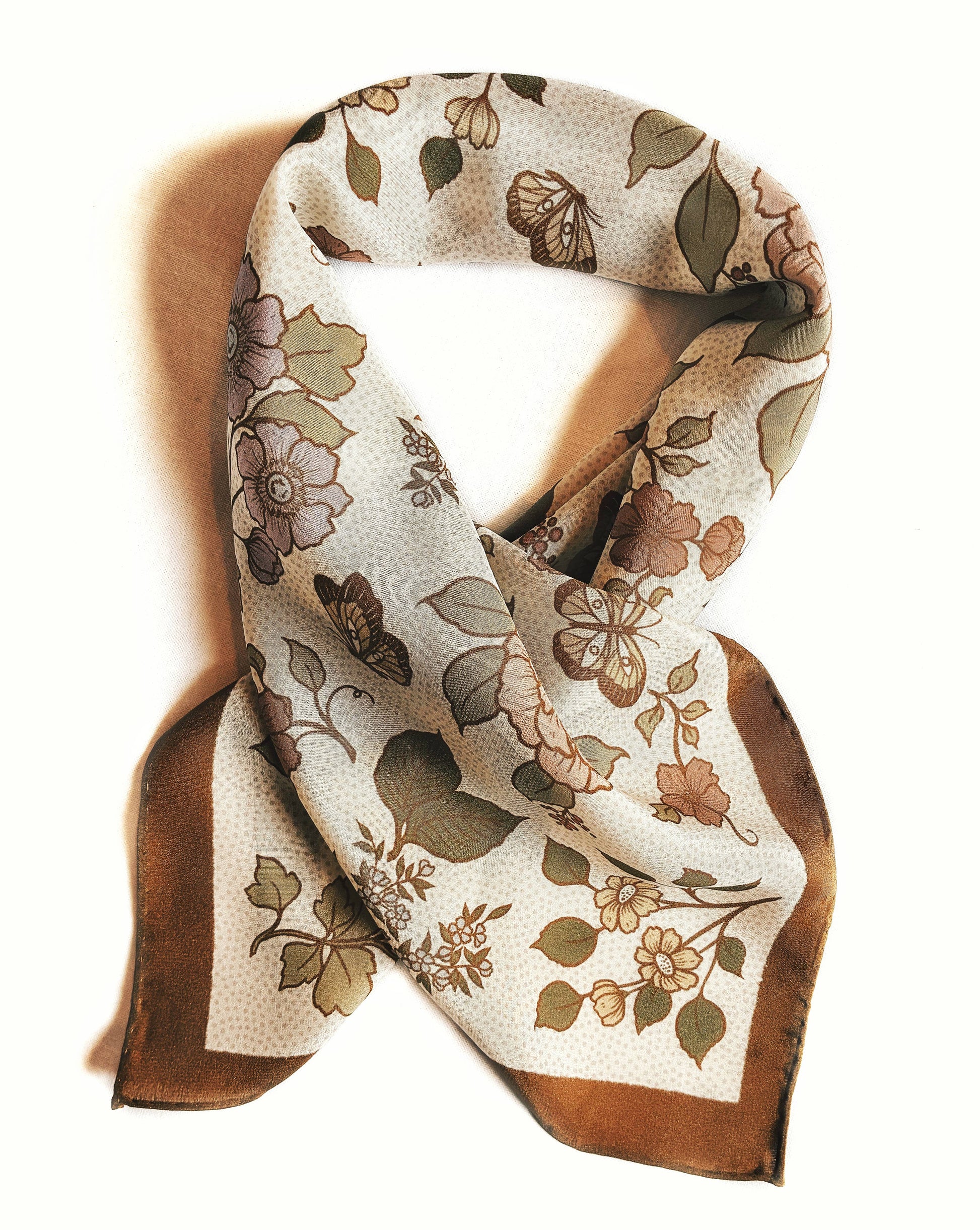 100% Silk Bandana Western Floral & Butterfly  – 23” Square