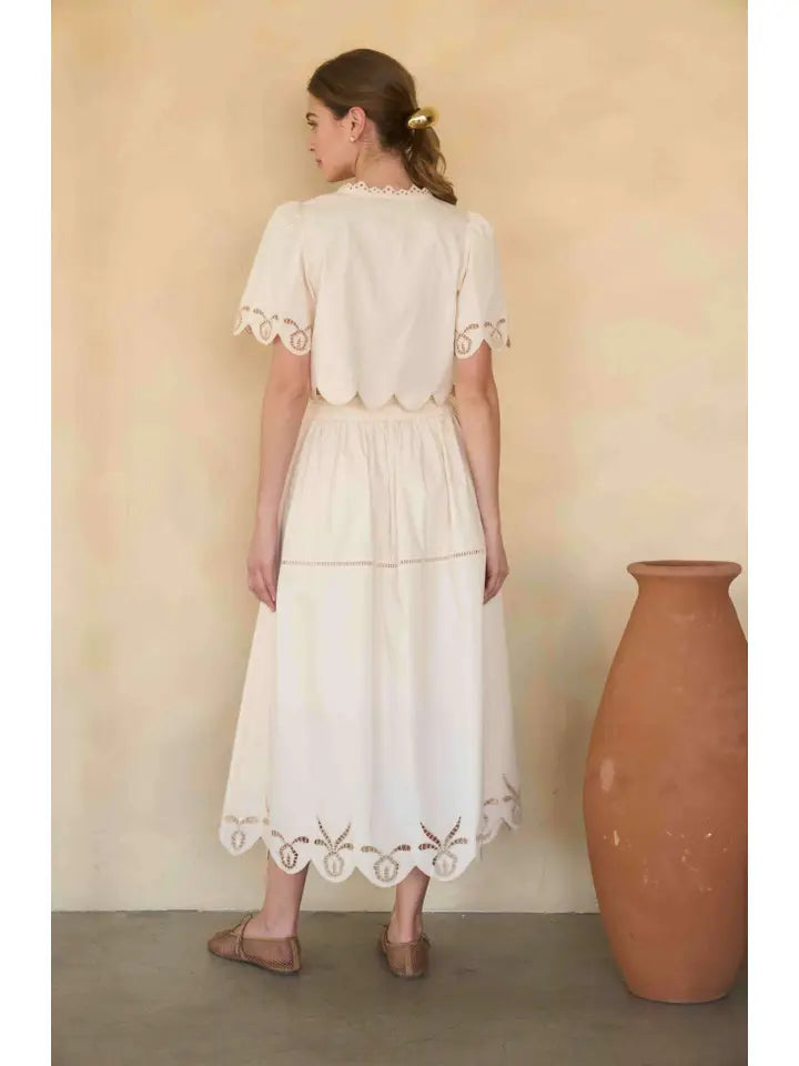 Eyelet Detail Midi Skirt