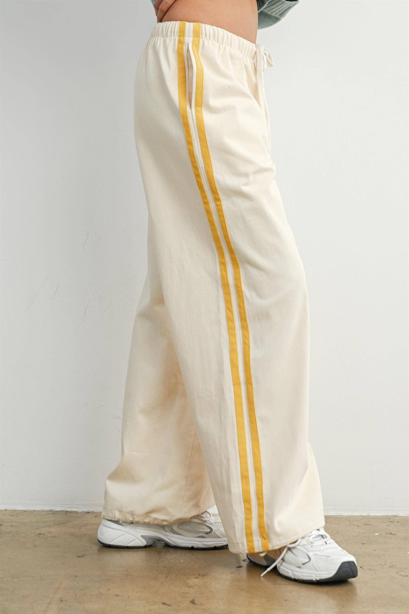 Striped Wide-Leg Drawstring Track Pants