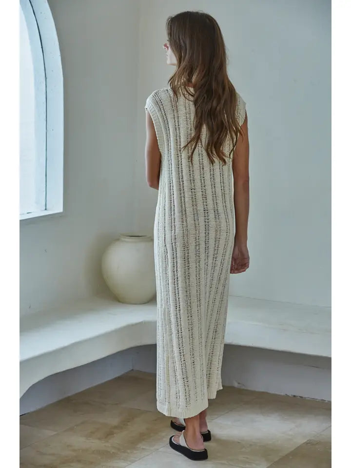 By Together Natural Open Knit Midi Dress - Sleeveless Crochet Style Cover-Up