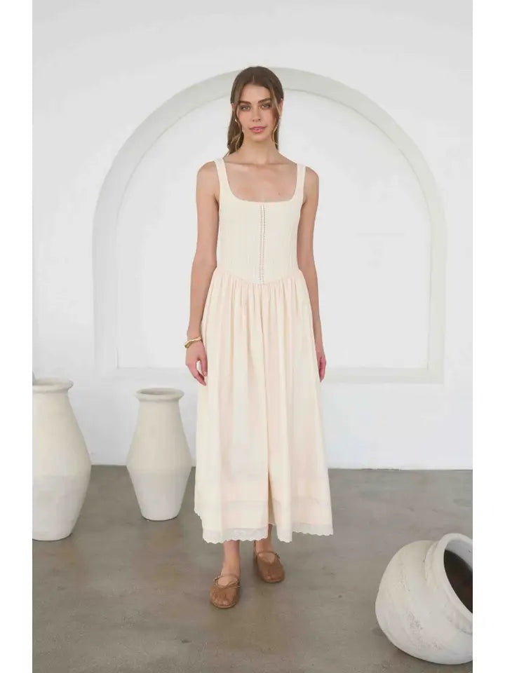 Pointelle Knit Mixed Media Dress