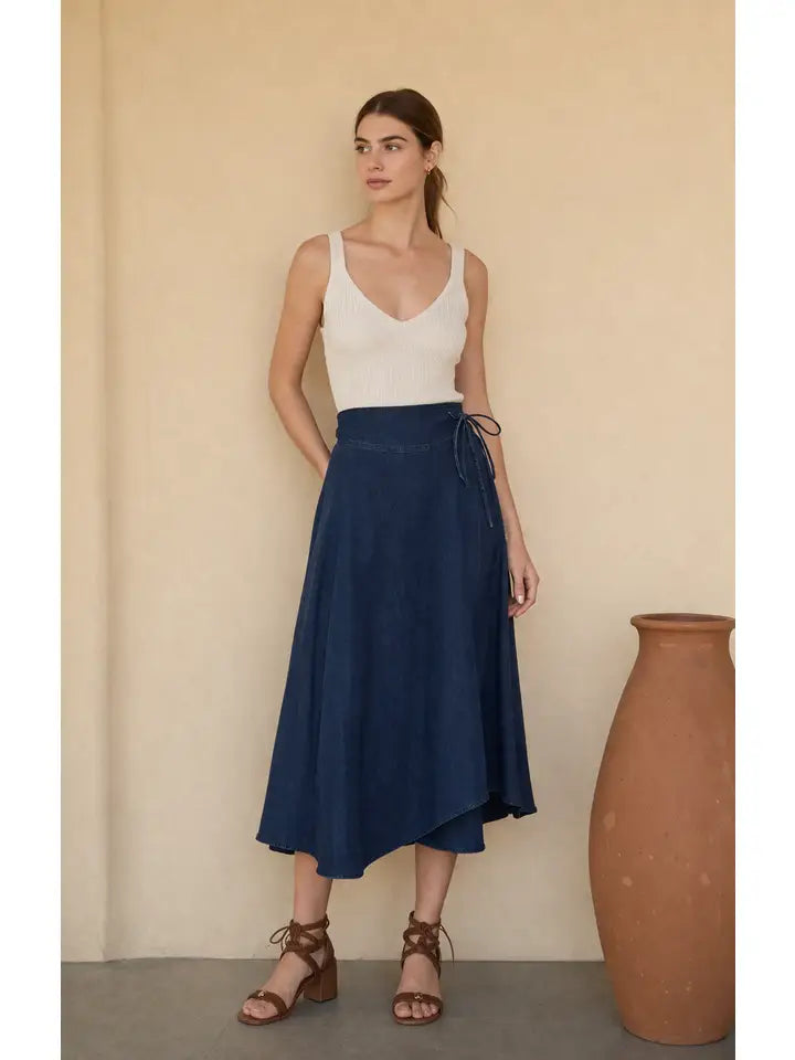 Denim Asymmetric Midi Skirt