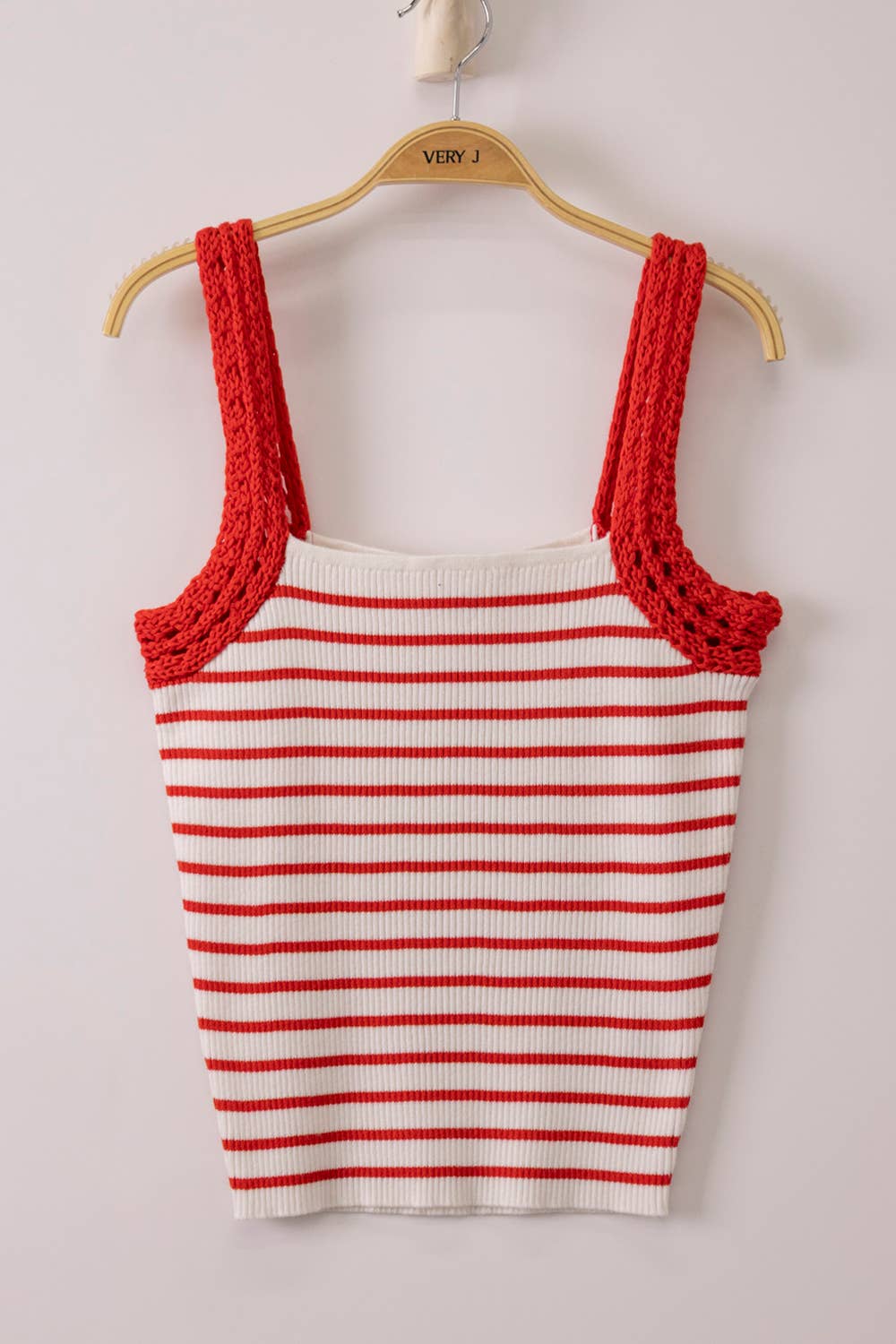 Crochet Sleeve Striped Knit Tank Top