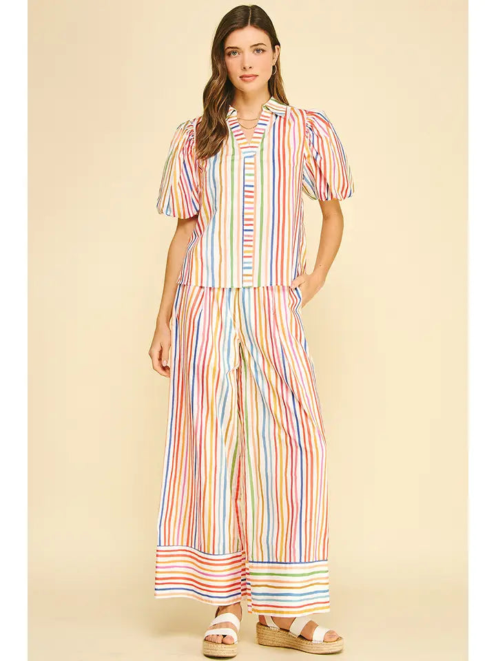 PINCH Rainbow Stripe Wide Leg Pants - High Waisted Summer Trousers