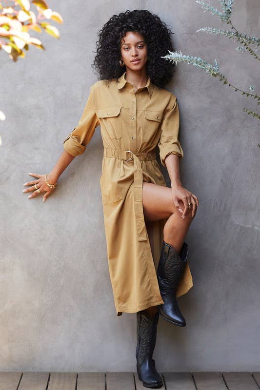 CD8031 - Kayla Button Up Utility Midi Dress