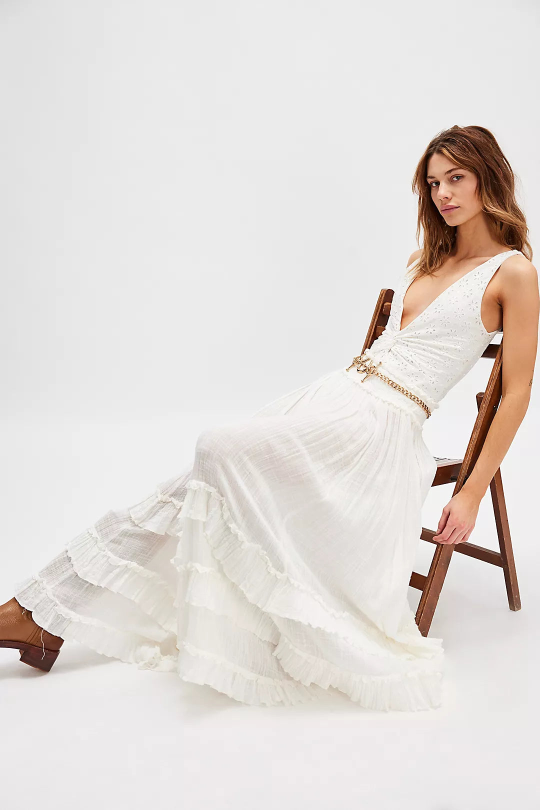 FREE PEOPLE BRYNN MAXI SKIRT in WHITE