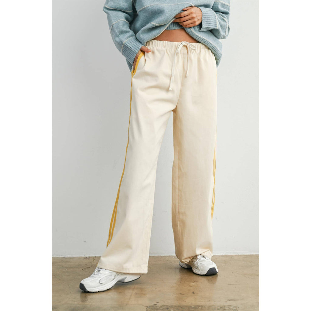 Striped Wide-Leg Drawstring Track Pants
