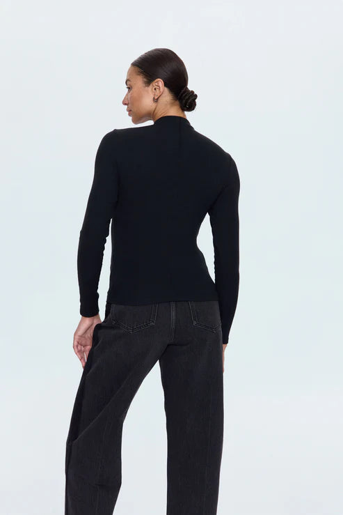 DARA LONG SLEEVE FUNNEL NECK TOP- NOIR