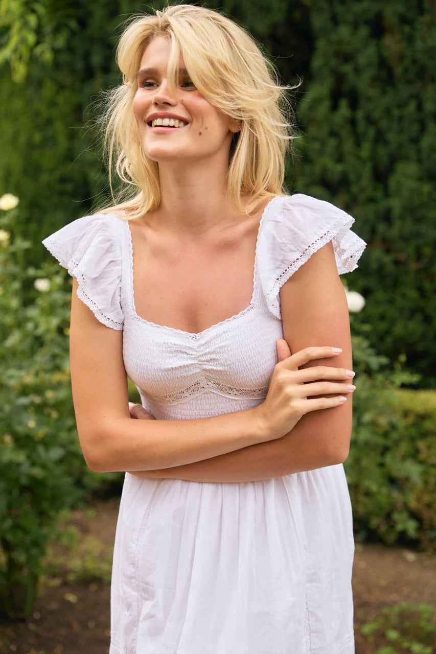 Amy Jane London Tallulah Maxi Dress - White Cotton Sweetheart Neck Gown