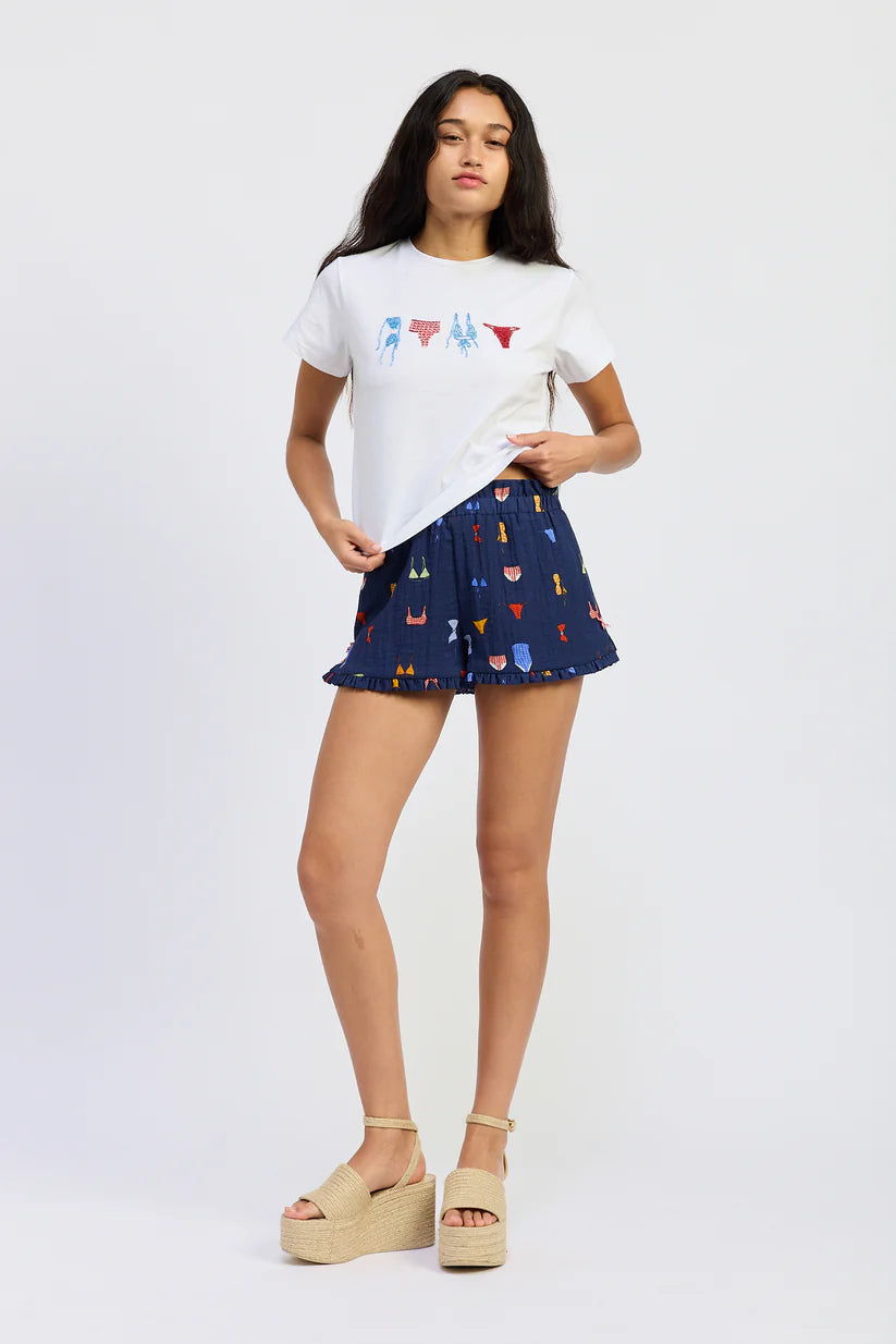 BIKINI PRINTED RUFFLE SHORTS