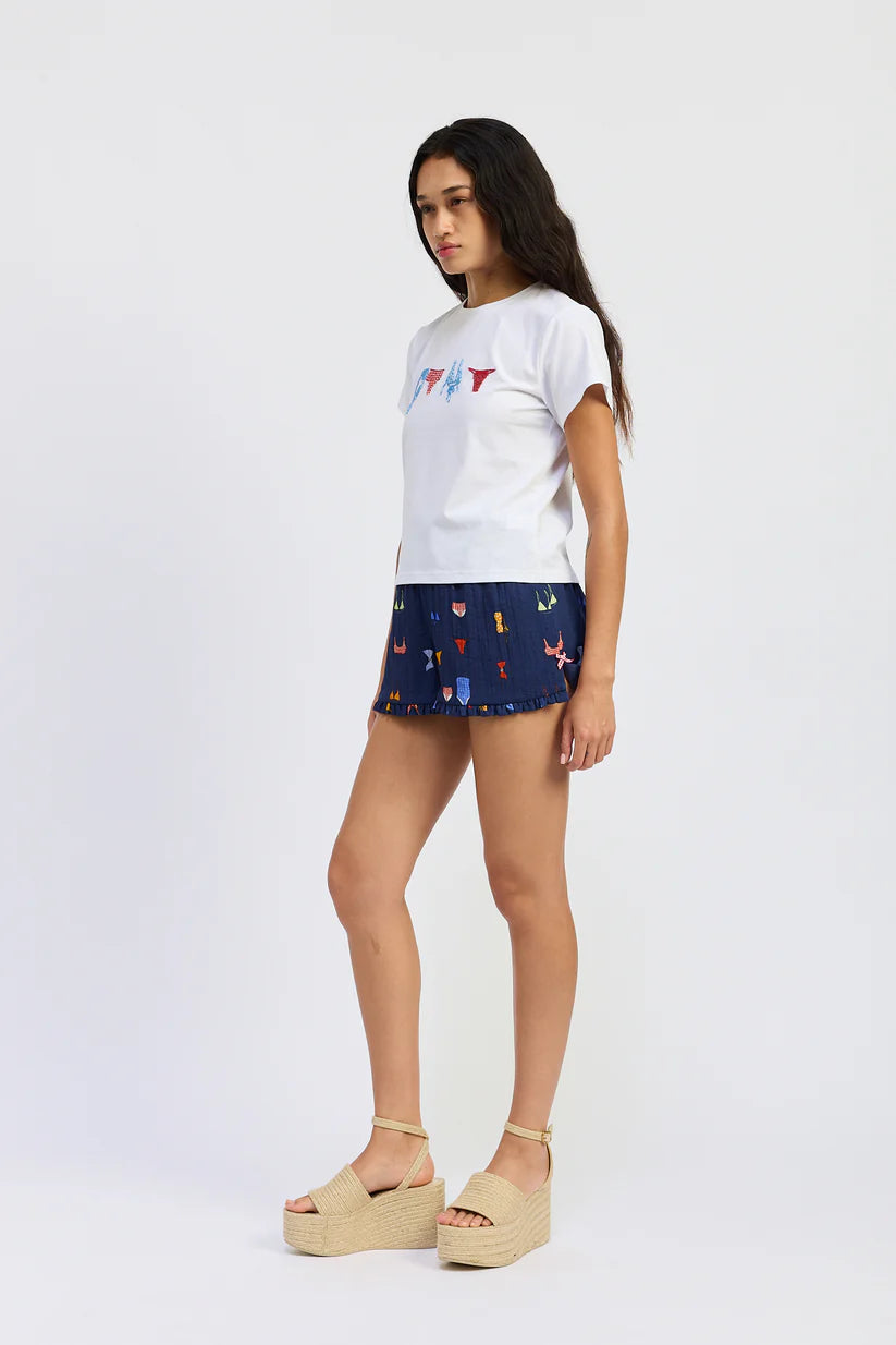 BIKINI PRINTED RUFFLE SHORTS