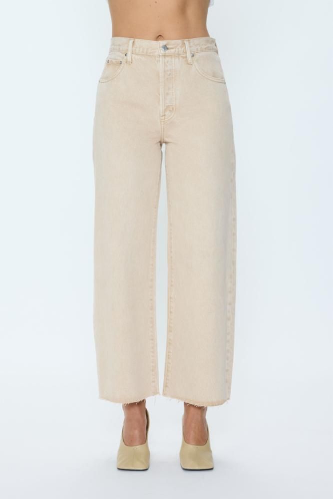 Pistola Tate Crop High Rise Bowed Wide Leg Jeans - Dune Beige