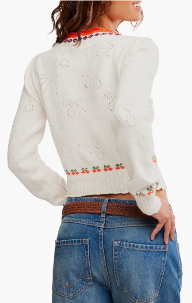 TILLY CHERRY POINTELLE KNIT CROP SWEATER