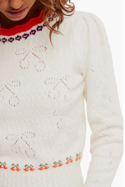 TILLY CHERRY POINTELLE KNIT CROP SWEATER