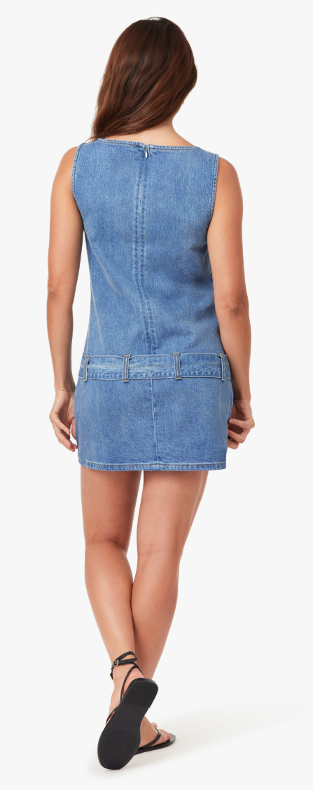 Habitual Sleeveless Belted Mini Dress - Chambray Blue Denim