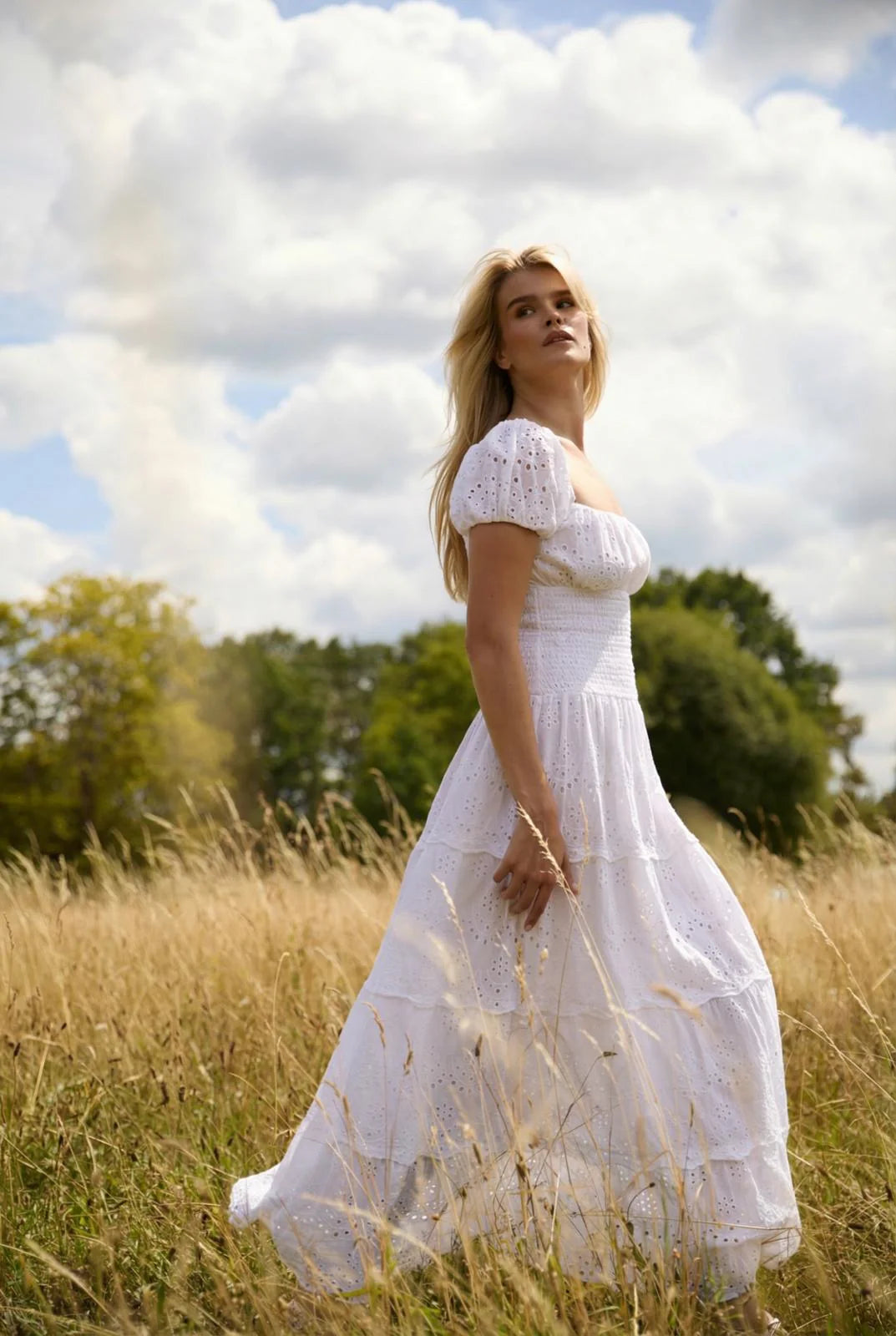 Amy Jane London Oilvia Maxi Dress - White Cotton Square Neck Gown