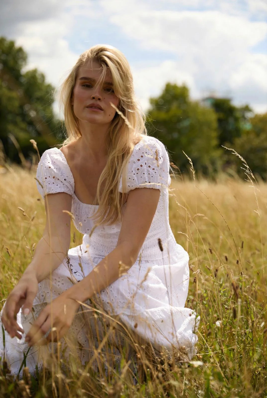 Amy Jane London Oilvia Maxi Dress - White Cotton Square Neck Gown