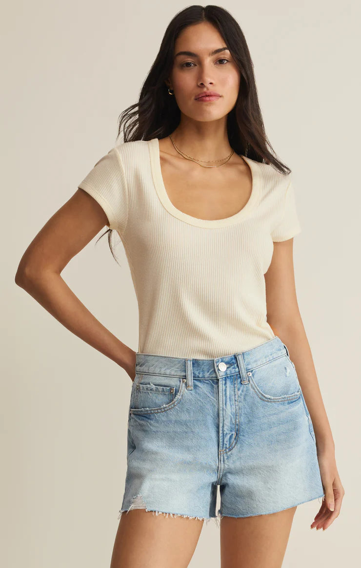 Leisurely Ribbed Scoop Neck Tee