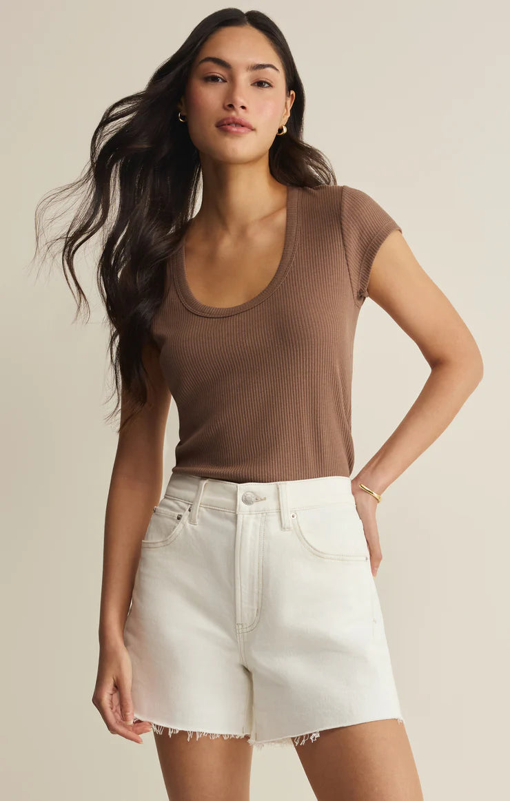 Leisurely Ribbed Scoop Neck Tee