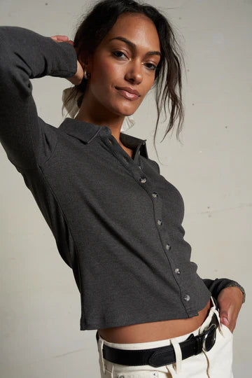 AMEE- LUXE RIB BUTTON UP POLO