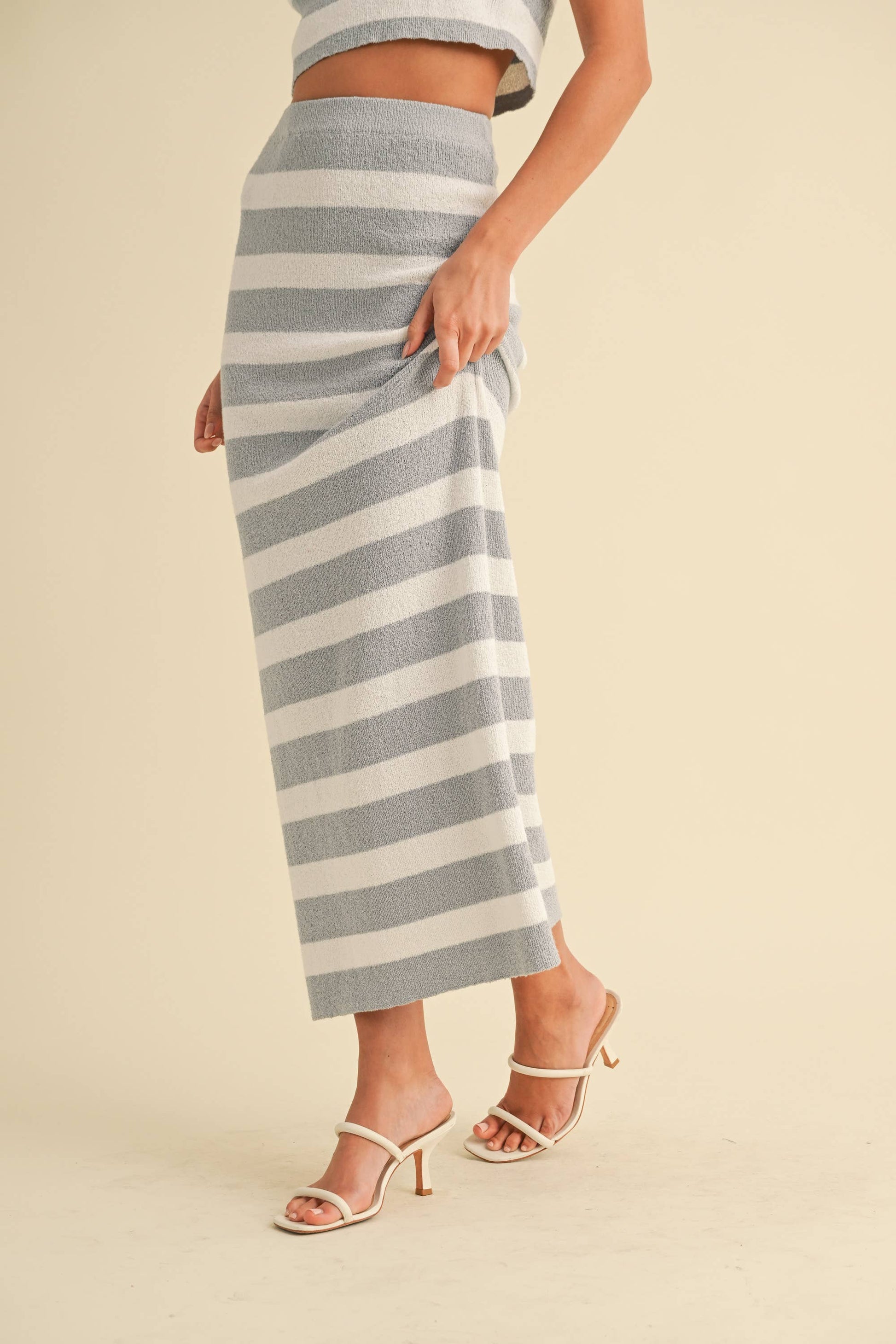 Klesis Light Blue & Off White Striped Pencil Skirt