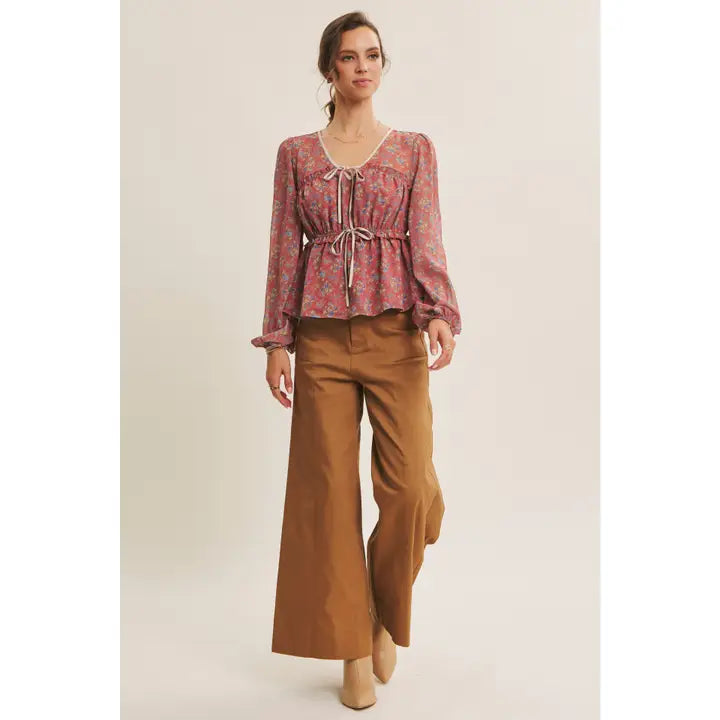 ROMANTIC FLORAL CHIFFON BLOUSE