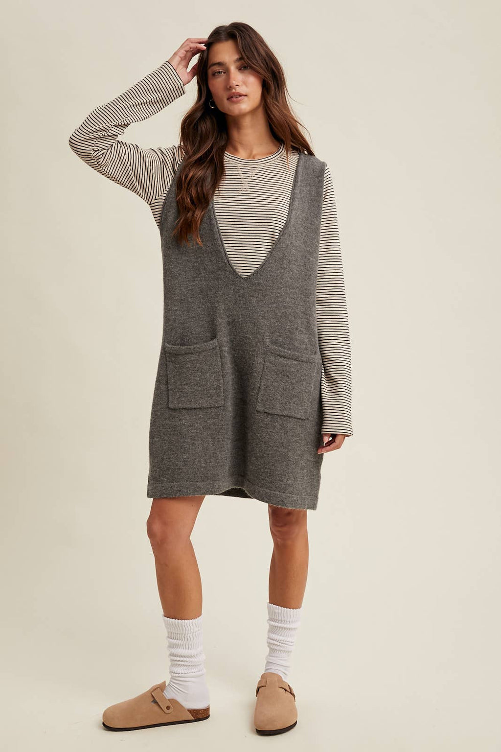 BRUSHED KNIT SWEATER MINI DRESS