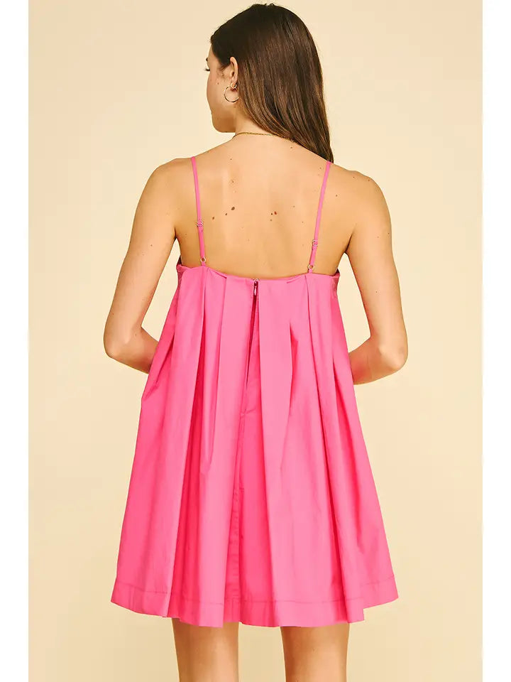 PINCH Ruched Button Down Mini Dress - Hot Pink Summer Skater Dress