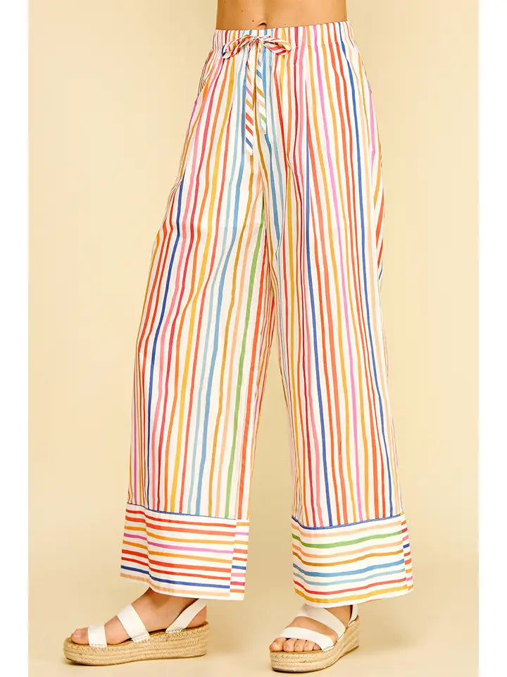 PINCH Rainbow Stripe Wide Leg Pants - High Waisted Summer Trousers