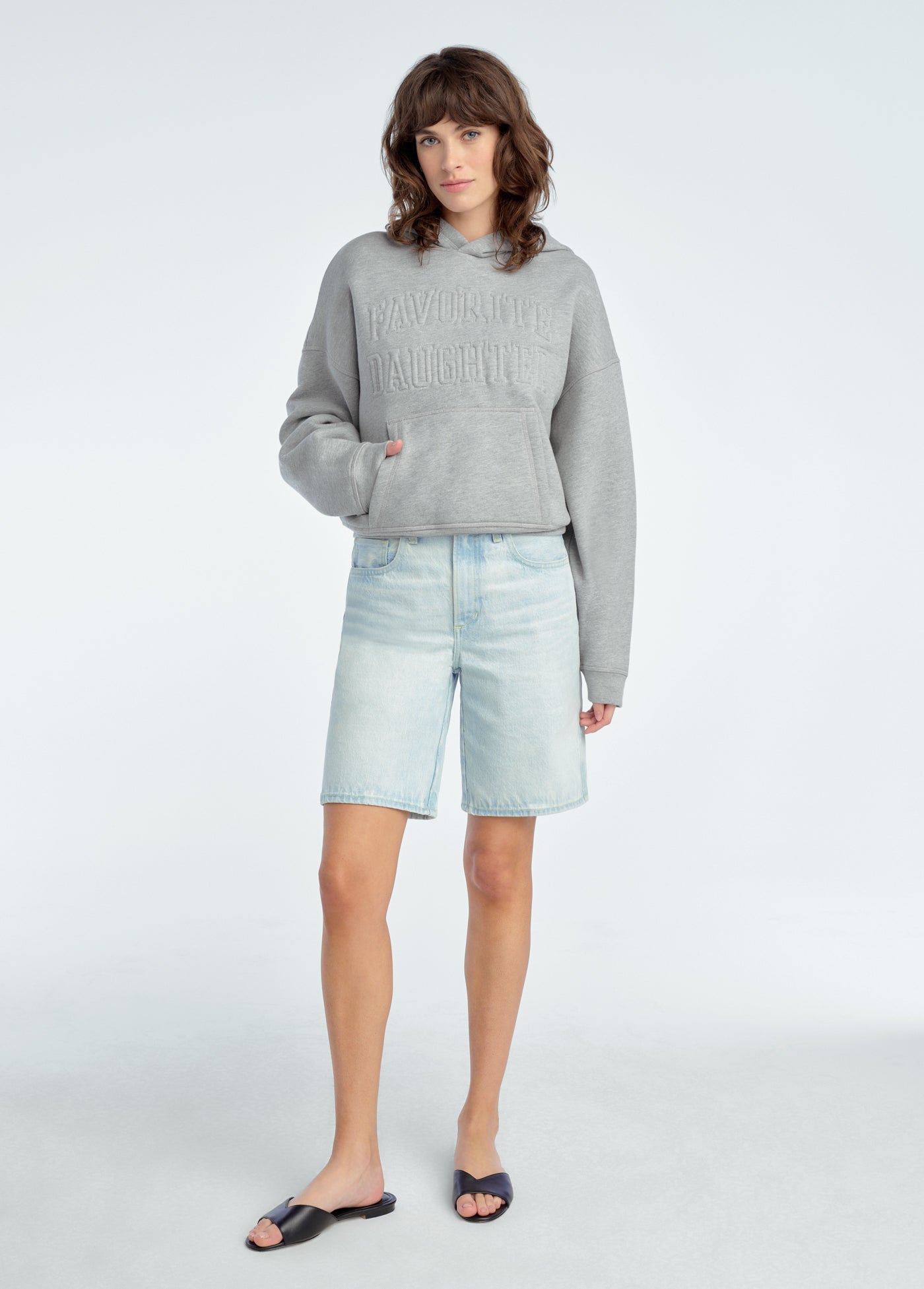 Favorite Daughter The Collegiate Embossed Hoodie - Heather Gray Oversized Sweatshirt