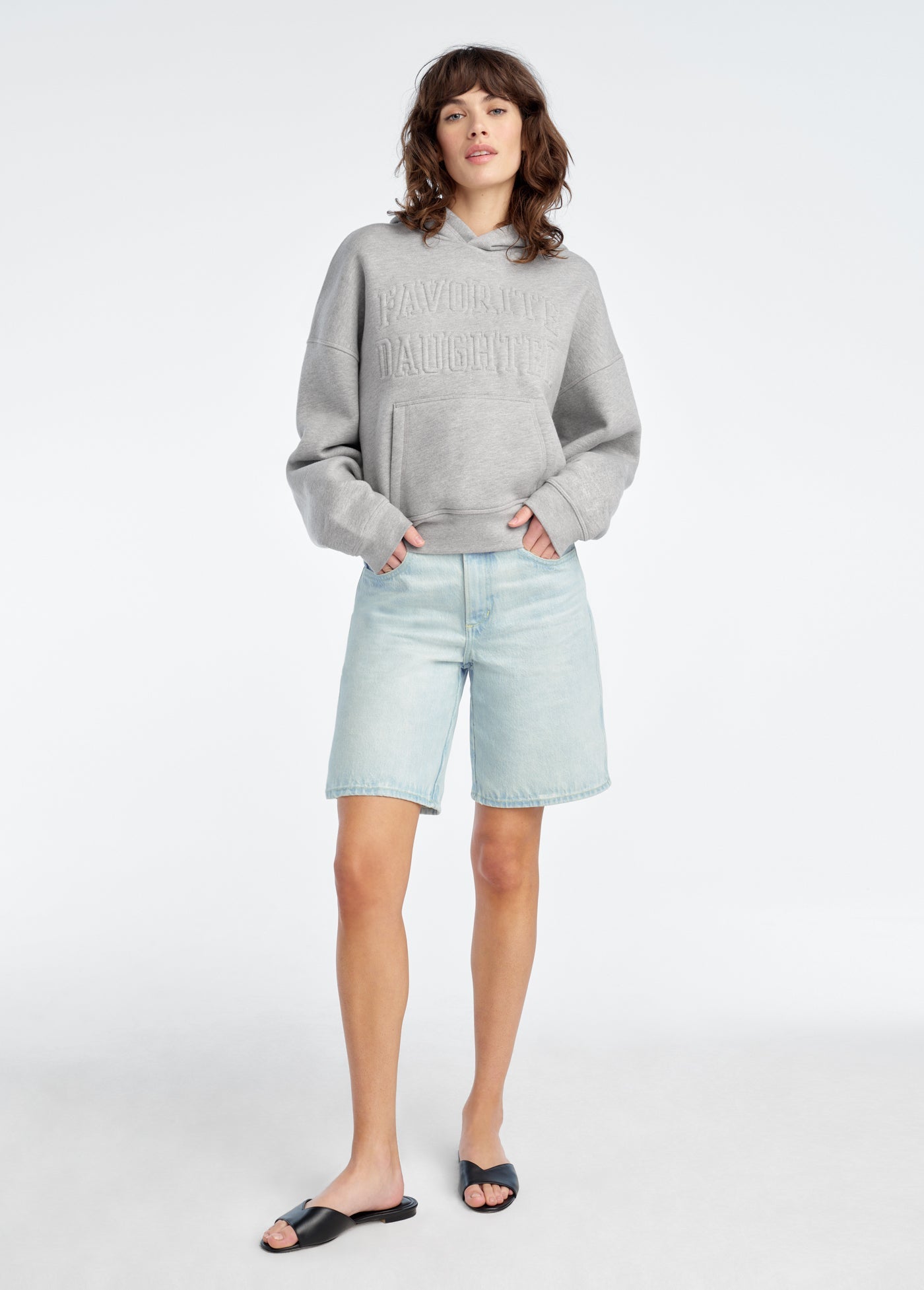 Favorite Daughter The Collegiate Embossed Hoodie - Heather Gray Oversized Sweatshirt