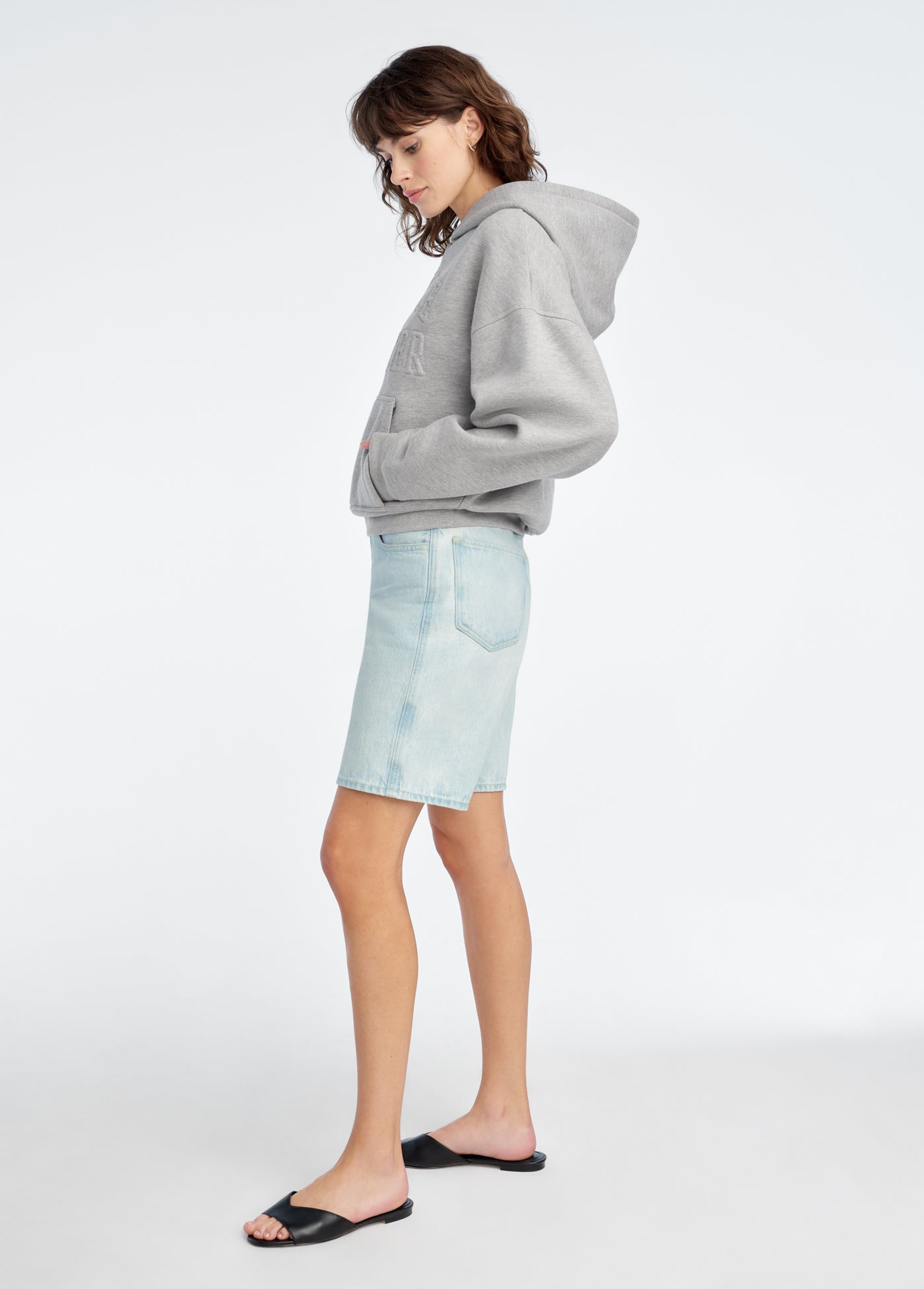 Favorite Daughter The Collegiate Embossed Hoodie - Heather Gray Oversized Sweatshirt