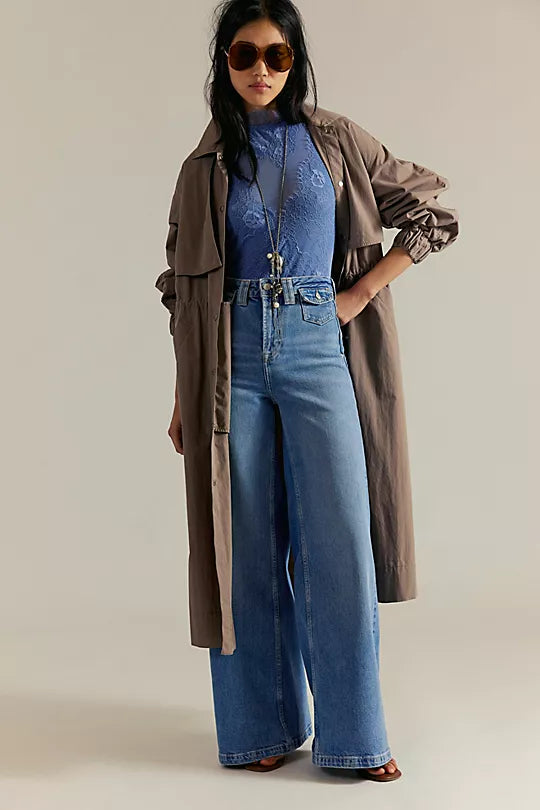 FREE PEOPLE KELLEE HIGH RISE PALAZZO in PLAZA BLUE