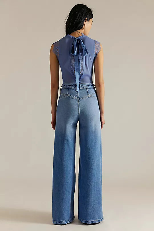 FREE PEOPLE KELLEE HIGH RISE PALAZZO in PLAZA BLUE