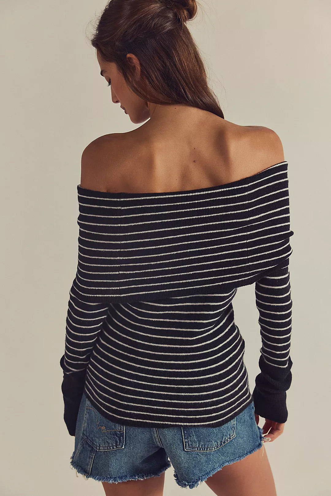 EVERGREEN SWEATER in BLACK AND WHITE COMB FREE PEOPLE