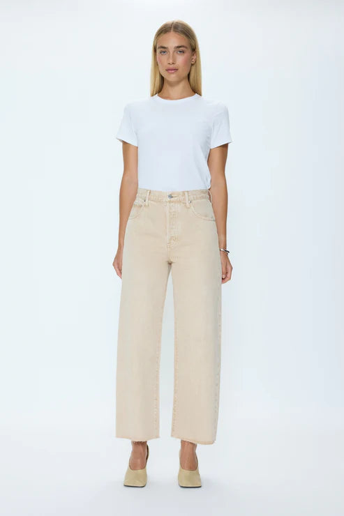Pistola Tate Crop High Rise Bowed Wide Leg Jeans - Dune Beige